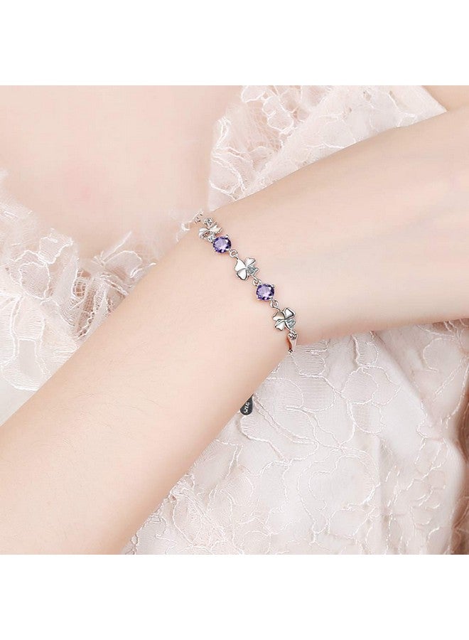 Aaishwarya White Gold Plated, Purple Crystals and Clover Bracelet For Women and Girls | Minimal Jewelry | Clovers Jewelry | Valentine gift - Image 4
