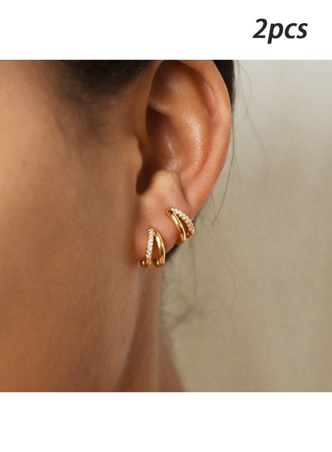 4mm wide gold-tone stainless steel hoop earrings for women, 2 pieces - Image 1