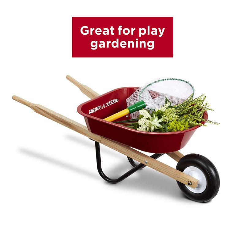 Radio Flyer Classic Kids Wheelbarrow, For Kids 3+, Seamless Steel Tray with No-Scratch Edges, Real Wooden Handles, Durable Front Wheel, Steel Undercarriage, 25 lb Capacity, Garden Toy for Children - Image 2