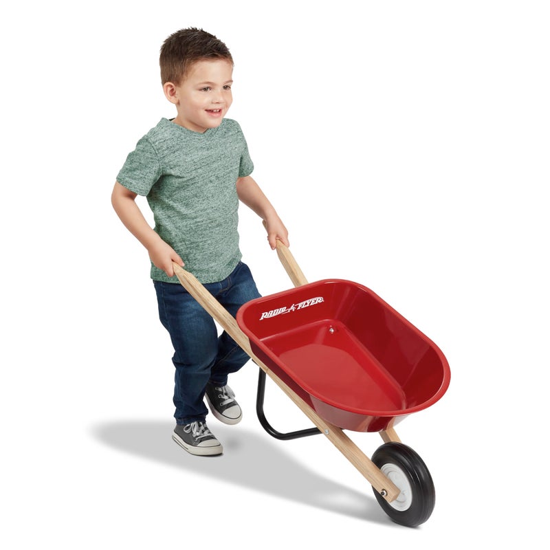 Radio Flyer Classic Kids Wheelbarrow, For Kids 3+, Seamless Steel Tray with No-Scratch Edges, Real Wooden Handles, Durable Front Wheel, Steel Undercarriage, 25 lb Capacity, Garden Toy for Children - Image 1