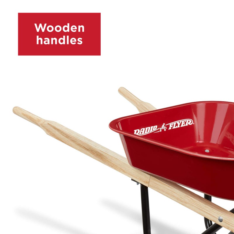 Radio Flyer Classic Kids Wheelbarrow, For Kids 3+, Seamless Steel Tray with No-Scratch Edges, Real Wooden Handles, Durable Front Wheel, Steel Undercarriage, 25 lb Capacity, Garden Toy for Children - Image 3