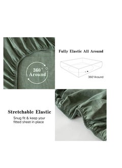 KASTWAVE 100% Washed Cotton Fitted Sheet Queen Size, Linen Like Cozy Soft Bottom Sheets, Breathable Deep Pockets, Breathable Warm not Shrink (Green)  - Image 5