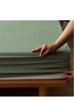 KASTWAVE 100% Washed Cotton Fitted Sheet Queen Size, Linen Like Cozy Soft Bottom Sheets, Breathable Deep Pockets, Breathable Warm not Shrink (Green)  - Image 2