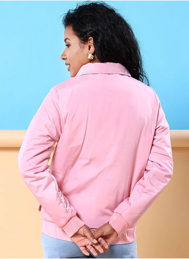 Freehand Women Regular Fit Solid Crop Cargo Puffer Jacket