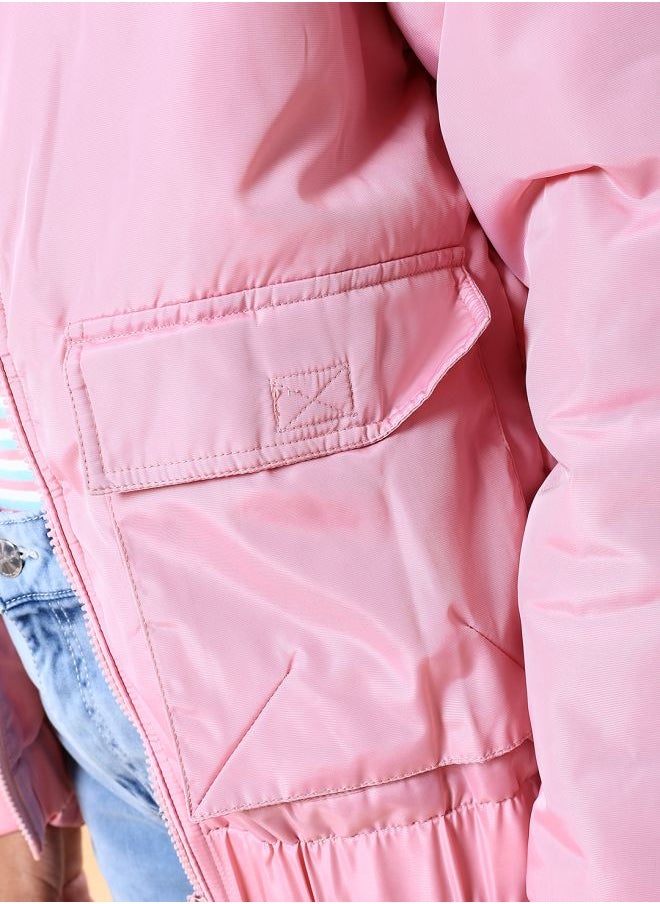 Freehand - Women Regular Fit Solid Crop Cargo Puffer Jacket - Image 1