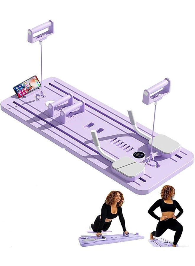 ELTRAZONE Pilates Board, Pilates Reformer Set, Multi-Purpose Foldable Pilates Reformer Board for Home, 5 in1 Pilates Sliding Board, Pilates Equipment with Timer (Purple) - Image 1