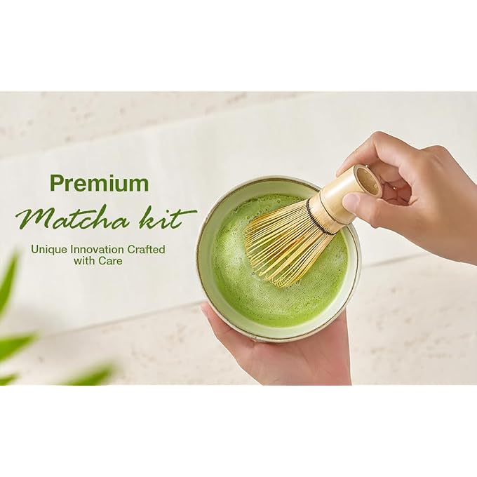 Unity Matcha Tea Set  Natural Bamboo And Premium Ceramic  4Piece Set With Matcha Bowl Bamboo Whisk Scoop And Whisk Holder  Elegant White Finish - Image 5