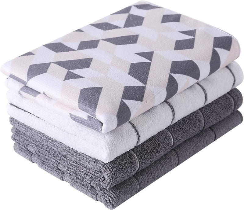 EZYHOME Set of 4 Microfiber Large Dish Towels - Soft, Super Absorbent Rhombus Pattern Multi-Purpose Washable & Reusable Kitchen Towels for Home (Size: 65 x 45cm, 350gsm) - Image 2