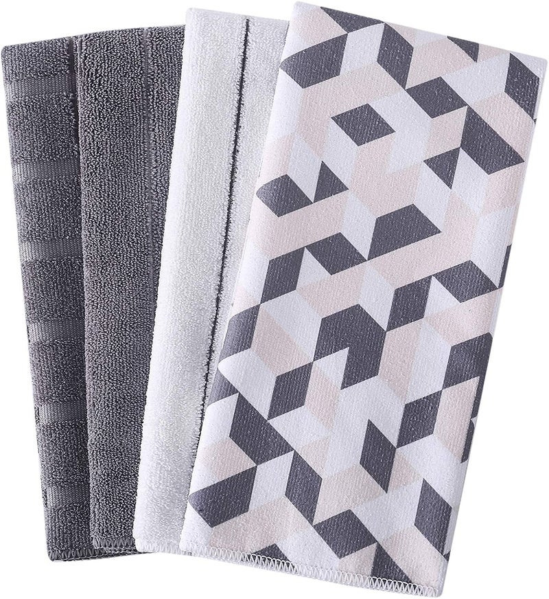 EZYHOME Set of 4 Microfiber Large Dish Towels - Soft, Super Absorbent Rhombus Pattern Multi-Purpose Washable & Reusable Kitchen Towels for Home (Size: 65 x 45cm, 350gsm) - Image 1