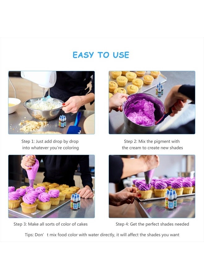 Jelife Food Coloring Gel Cake Decorating Set - Jelife 10 Colors Gel Based Edible Food Color Easter Egg Dye Kit Concentrated Neon Icing Colors for Kids Baking Macaron Frosting Fondant Cookie (6ml/Bottles) - Image 4