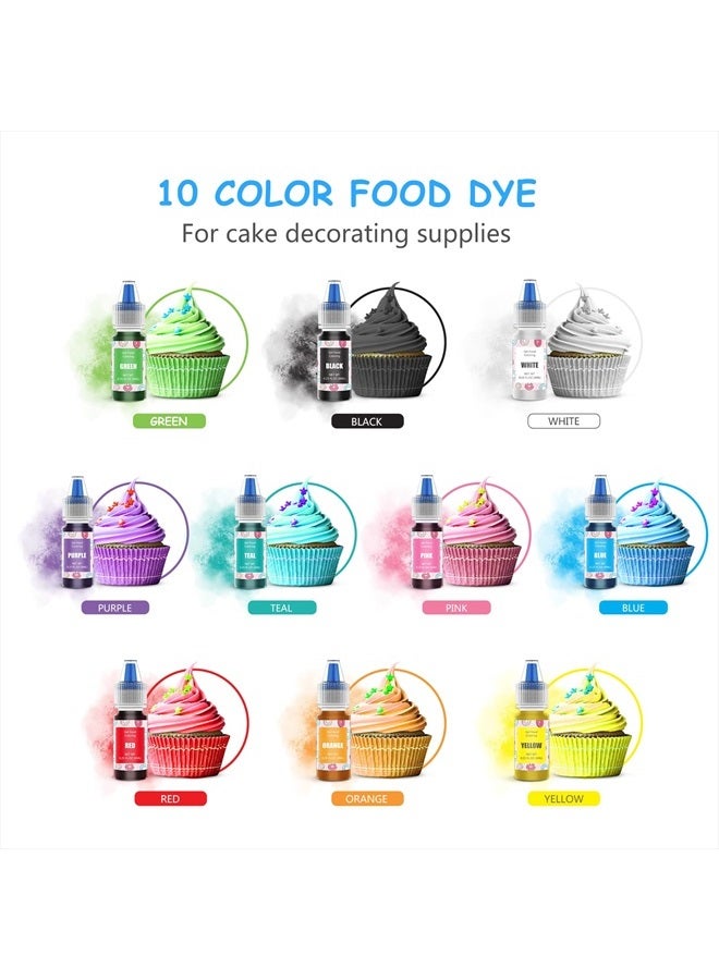 Jelife Food Coloring Gel Cake Decorating Set - Jelife 10 Colors Gel Based Edible Food Color Easter Egg Dye Kit Concentrated Neon Icing Colors for Kids Baking Macaron Frosting Fondant Cookie (6ml/Bottles) - Image 2
