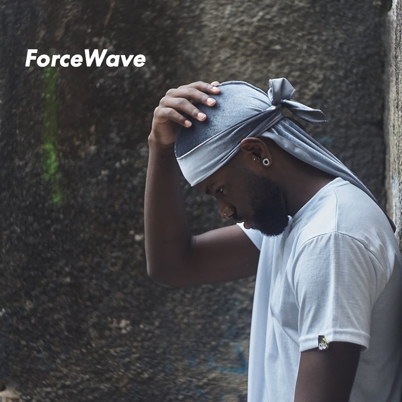 ForceWave Velvet Durag for Men Wave Cap Velvet Dorag for Men Women 360 Wave (Gray) - Image 4