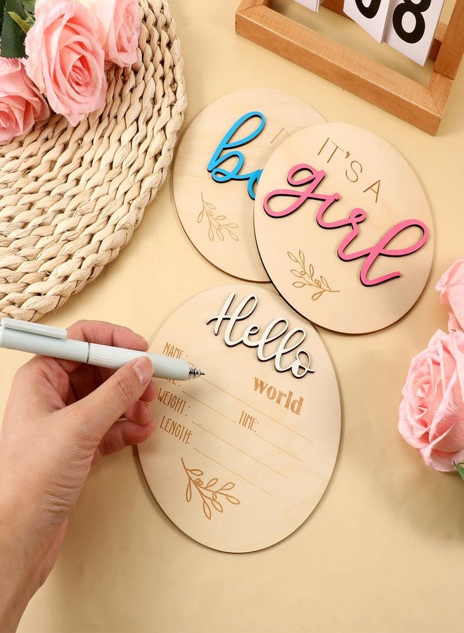 Azefnuhk 3 Pcs Baby Announcement Sign, Gender Reveal Sign for Baby Birth, Its a Boy & Girl and Hello World Newborn Signs, Wooden Newborn Welcome Board for Hospital, Shower Party, Photo Props - Image 3