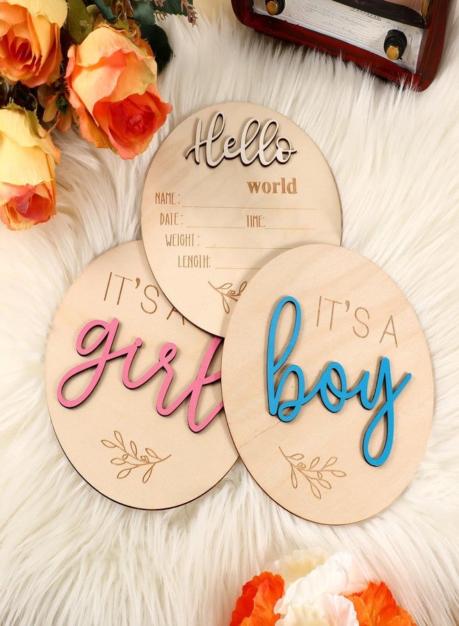 Azefnuhk 3 Pcs Baby Announcement Sign, Gender Reveal Sign for Baby Birth, Its a Boy & Girl and Hello World Newborn Signs, Wooden Newborn Welcome Board for Hospital, Shower Party, Photo Props - Image 5