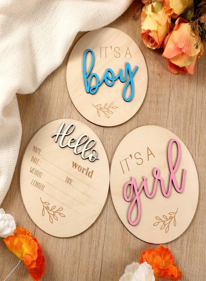 Azefnuhk 3 Pcs Baby Announcement Sign, Gender Reveal Sign for Baby Birth, Its a Boy & Girl and Hello World Newborn Signs, Wooden Newborn Welcome Board for Hospital, Shower Party, Photo Props - Image 1