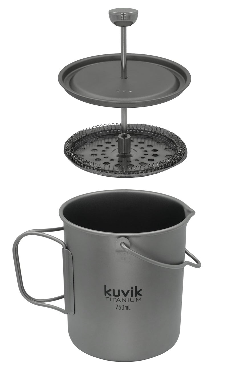 Kuvik Titanium French Press 750ml (25.4 oz) - Ultralight and Compact French Press for Backpacking and Camping - Image 2