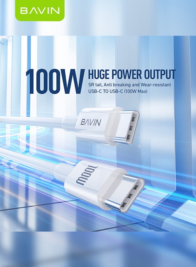 BAVIN USB C Cable 100W, TYPE-C to USB-C Cable 1.5M, USB C Charger Cable for iPhone 15, Mac Book Pro 2020, iPad Pro 2020, Switch, Samsung Galaxy S20 Plus S9 S8 Plus, Pixel, Huawei P60, Xiaomi, Laptops and lot more - Image 1