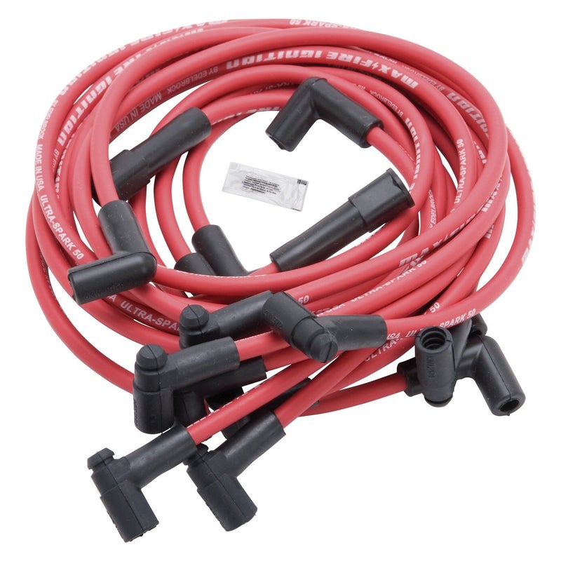 Edelbrock 22713 Spark Plug Set SBC 7886 V8 HEI 50 ohm Resistance RED Wire Set of 8