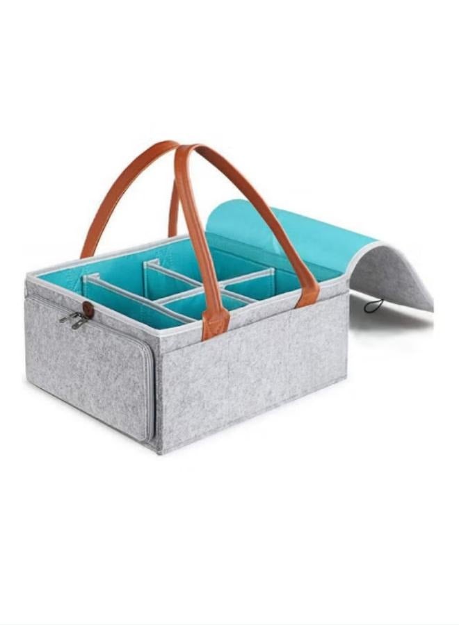 Baby Diaper Caddy Bag With Zipper Lid And Leather Handle - Image 1