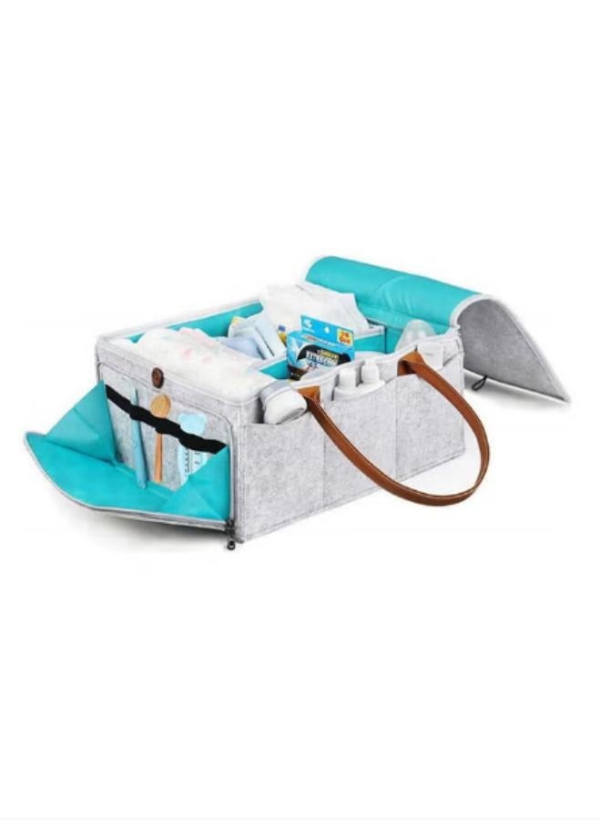 Baby Diaper Caddy Bag With Zipper Lid And Leather Handle - Image 3