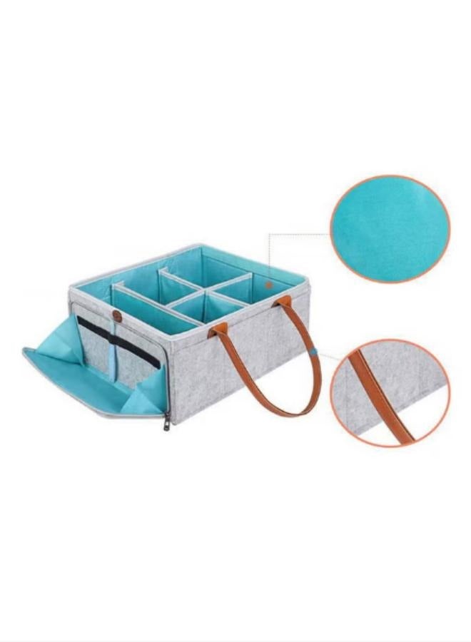Baby Diaper Caddy Bag With Zipper Lid And Leather Handle - Image 2