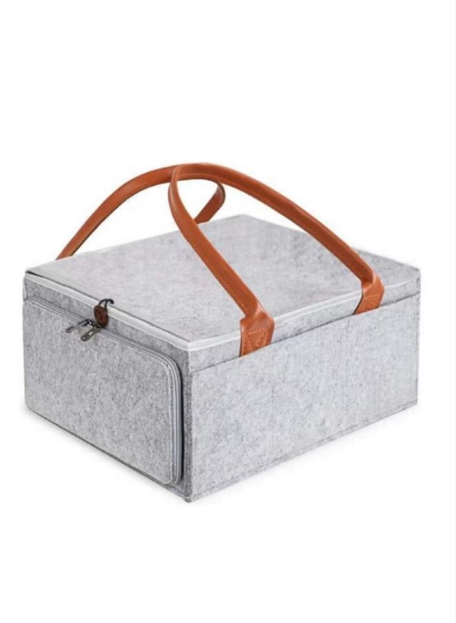 Baby Diaper Caddy Bag With Zipper Lid And Leather Handle - Image 4