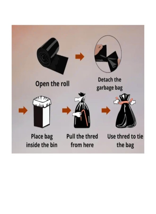 VUNIO Medium Size Garbage Bags 19 x 21 Inches – Black | with Tie-String | Strong Leak-Proof Dustbin Covers for Home, Office, Kitchen, Bathroom (Pack of 6 Rolls - 180 Bags) - Image 5