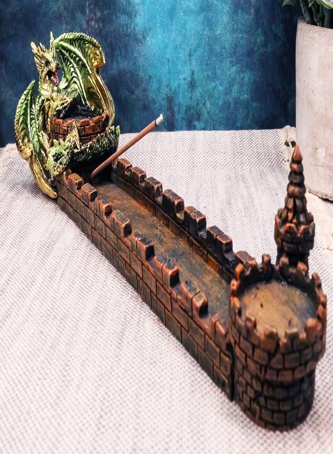 إيبروس جيفت تمثال إيبروس جيفت جرين جايا التنين الشرس الجاثم على سور القلعة، حامل مبخرة بخور، طوله 11 بوصة، مستوحى من عالم الخيال والأساطير، من سلسلة Dungeons and Dragons، قطعة ديكور منزلية مميزة. - Image 1