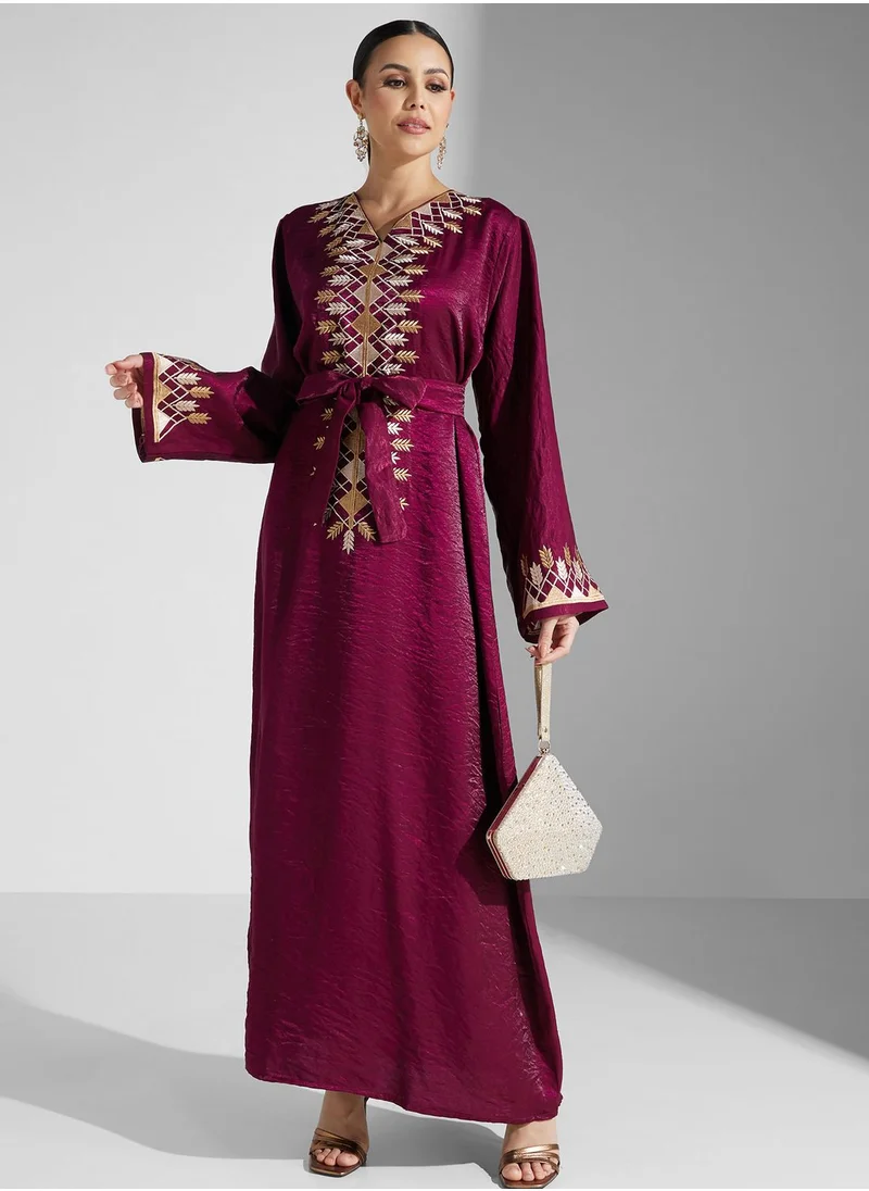 hayas closet Embroidered Belted Jalabiya