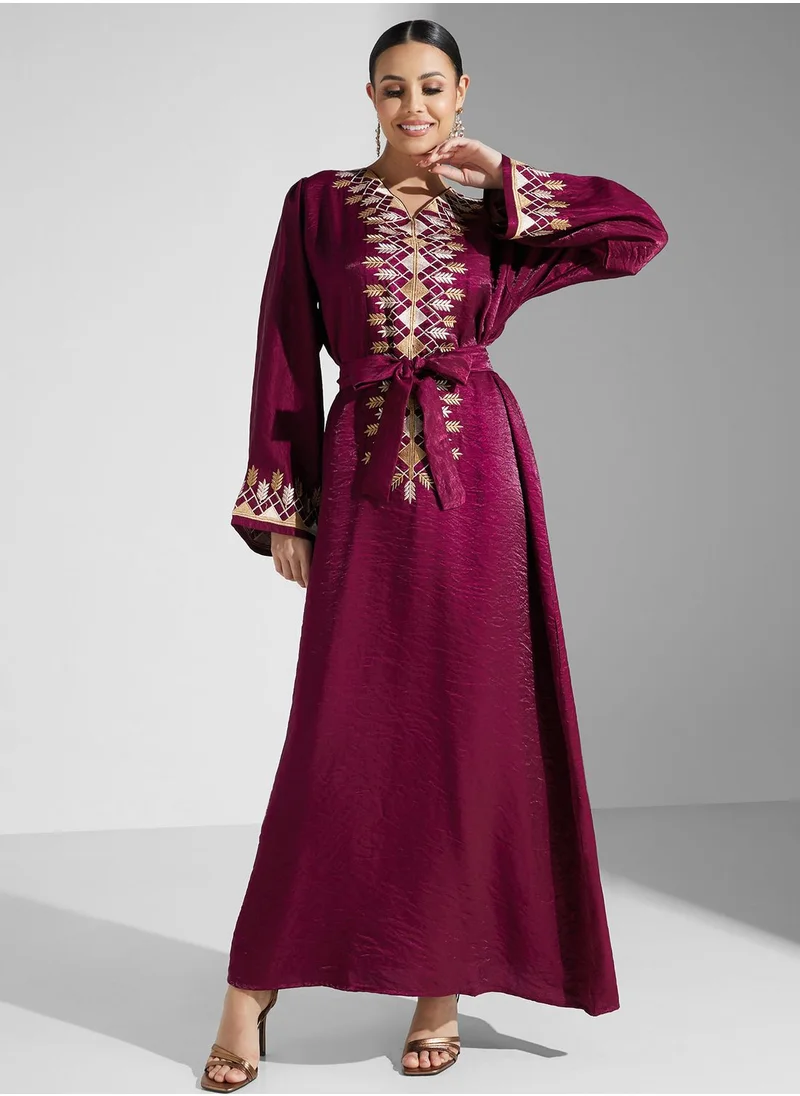 hayas closet Embroidered Belted Jalabiya