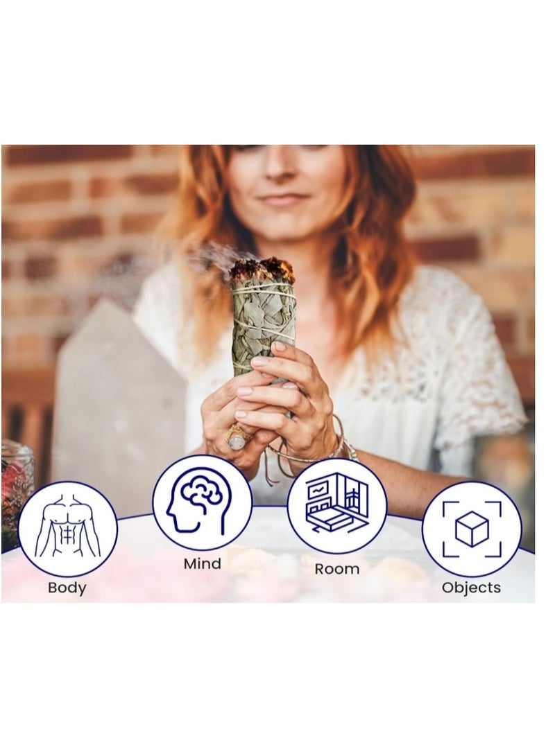 أعواد المريمية البيضاء، حزم المريمية البيضاء لطقوس تطهير المنزل، بخور، علاج، تأمل، وطقوس عود المريمية، عود تطهير المريمية 4 بوصة، عبوة واحدة - Image 4