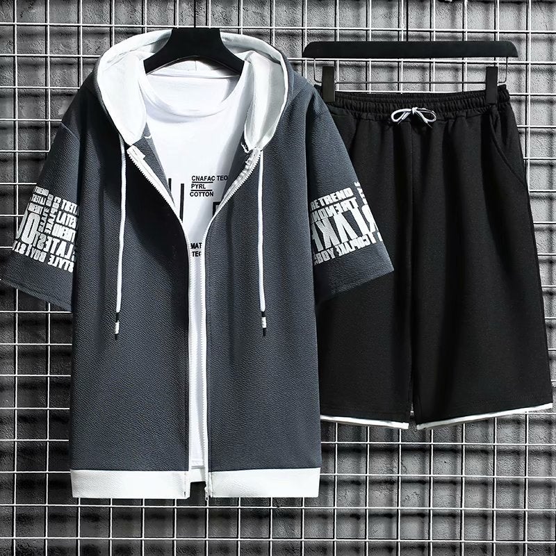 Casual Summer Thin Sports Suit Men'S Short-Sleeved Shorts Two-Piece Men'S Hooded Quick-Drying Running Sportswear - Image 2