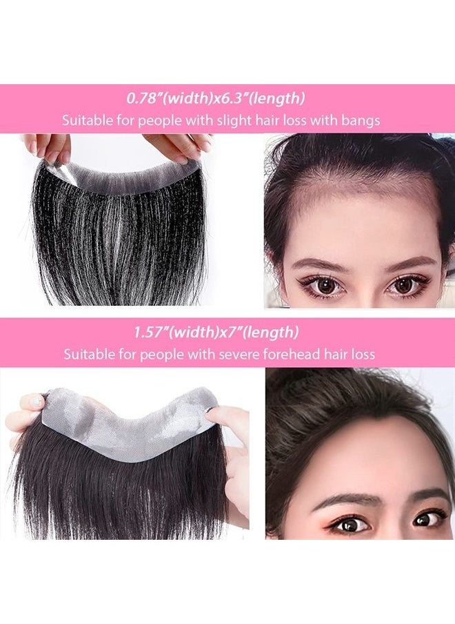 Meiverah Frontal Hairpiece for Women Natural Black Hair Extension Hairline Loss Straight Tape in Human Hair Toppers Replacement Toupee (0.78 in x6.3 in hair length: 6 in, Natural Black) 