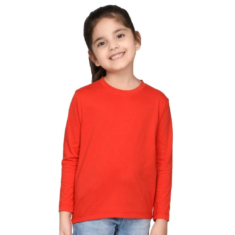 Nusyl Girls Full Sleeves Solid T-Shirt for Kids | Soft Cotton Blend | Comfortable Regular Fit | Casual 2-16 Years | Red - Image 1