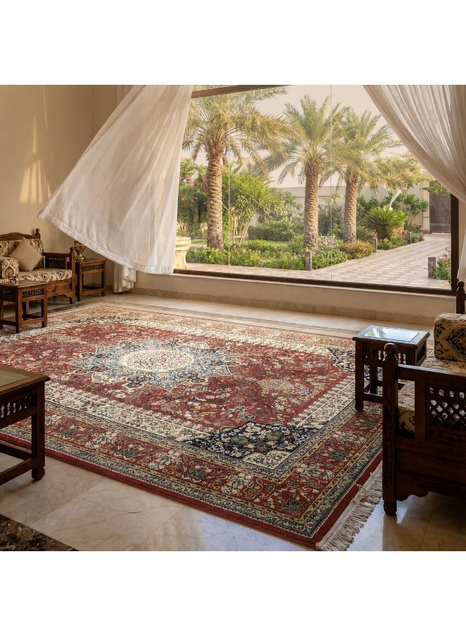 القفاري سجاد أفراح الهنا بنقوش تراثية، مناسب للمجالس والمناسبات الخاصة  ، 165×260 سم، أحمر - Image 2