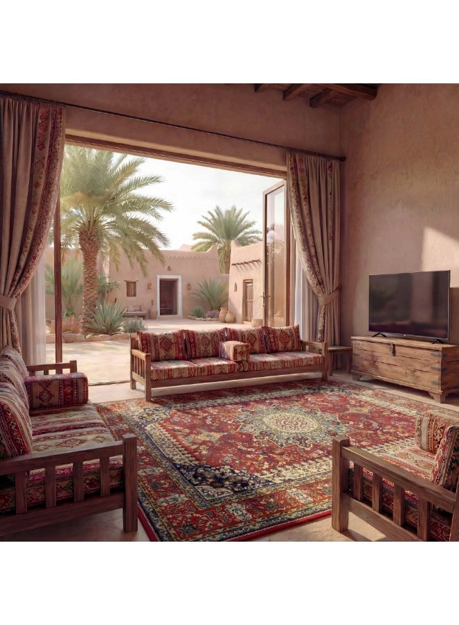 القفاري سجاد أفراح الهنا بنقوش تراثية، مناسب للمجالس والمناسبات الخاصة  ، 165×260 سم، أحمر - Image 3