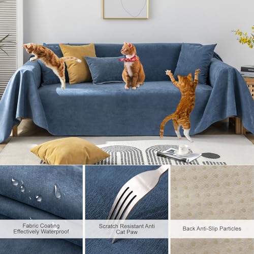 STACYPIK Navy Blue Waterproof Couch Cover for Pet Non Slip Sofa Covers for Dogs Washable Love Seat Couch Cover Protector for 2 Cushion Sofa Jacquard Sectional Slipcover for Living Room-71X118IN - Image 2
