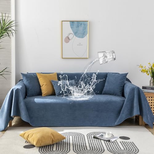 STACYPIK Navy Blue Waterproof Couch Cover for Pet Non Slip Sofa Covers for Dogs Washable Love Seat Couch Cover Protector for 2 Cushion Sofa Jacquard Sectional Slipcover for Living Room-71X118IN - Image 1