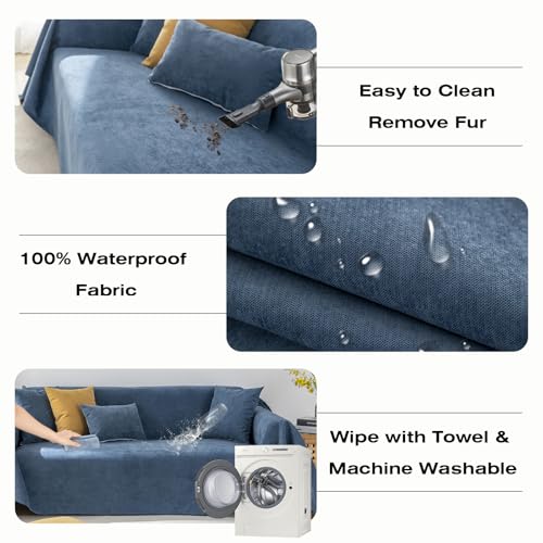 STACYPIK Navy Blue Waterproof Couch Cover for Pet Non Slip Sofa Covers for Dogs Washable Love Seat Couch Cover Protector for 2 Cushion Sofa Jacquard Sectional Slipcover for Living Room-71X118IN - Image 3