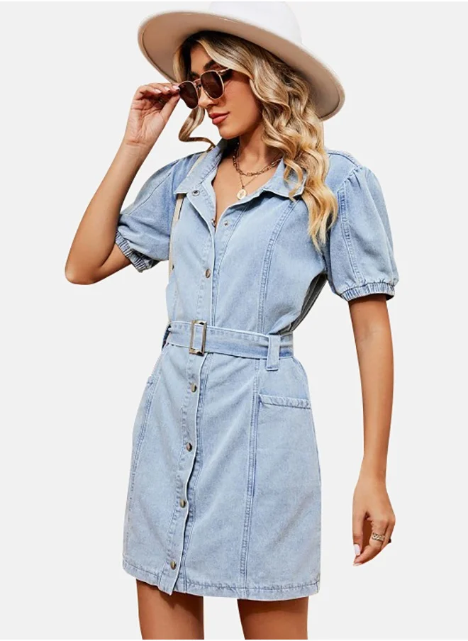 يونيكي Blue Denim Casual Denim Dress