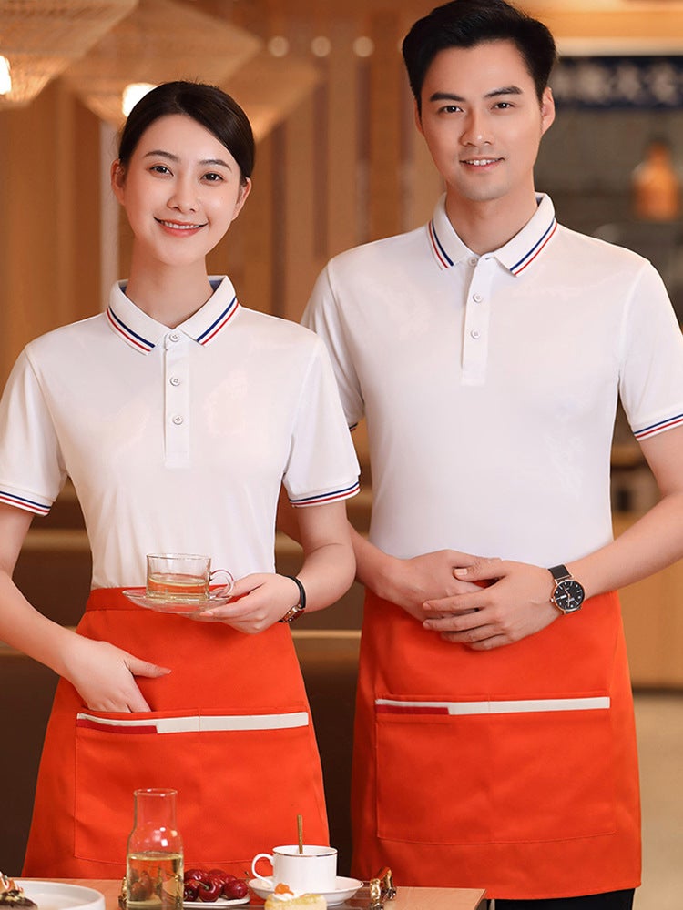 Catering Work Clothes Short-Sleeved Restaurant Supermarket Pot Barbecue Shop Waiter Polo T-Shirt Men And Women Custom Printed And Embroidered Logo - Image 3