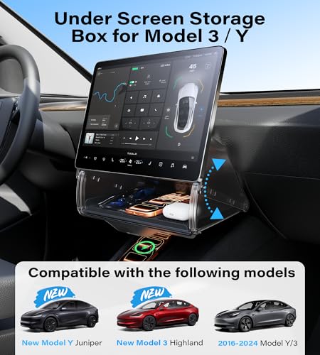 TAZENI Under Screen Storage Box Fit Model Y Juniper Model 3 Highland Magnetic Hidden Privacy Storage for Model Y 3 Accessories Center Console Organizer for Model Y 20192026 Model 3 20162026 - Image 3
