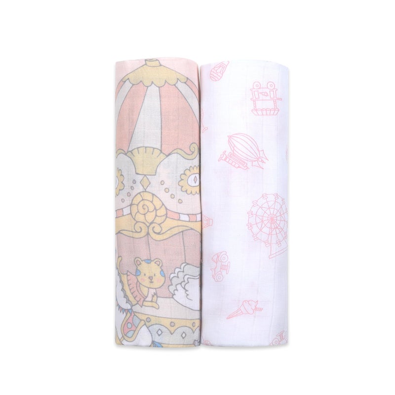 Masilo 100% Organic Cotton Swaddle Wrap/New Born Swaddle Blanket/Multiuse Muslin Cloth Swaddle/Swaddle Gift Set/Soft Baby Wrap/Pack of 2/42 x 42 in - Carnival Pink - Image 1