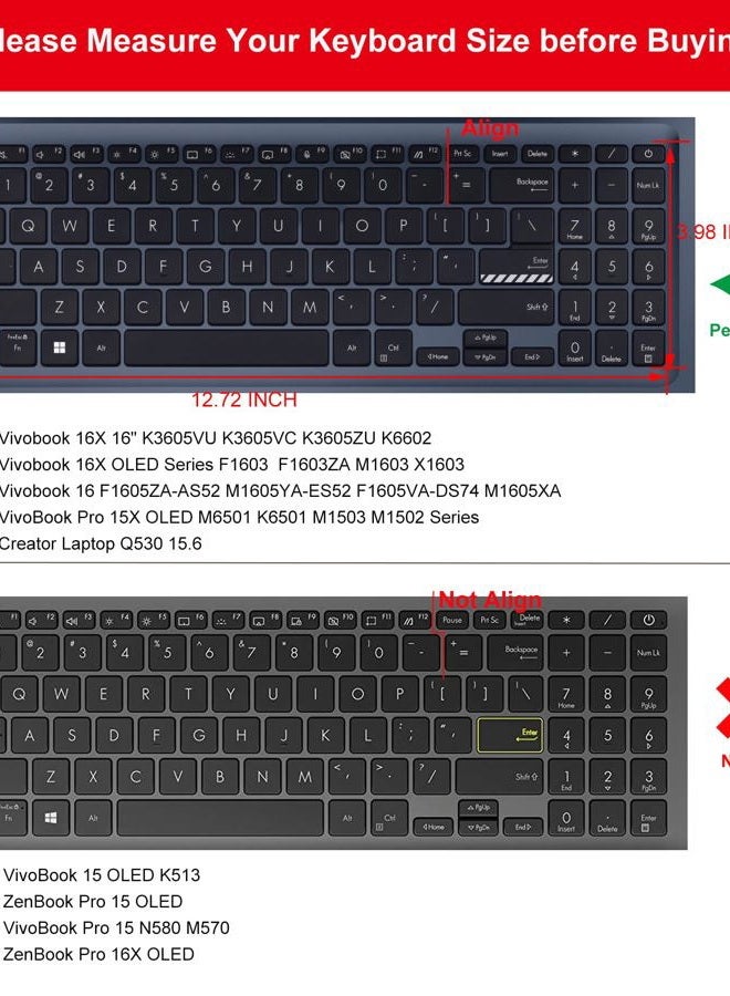 DAMMOMKO 2PCS Keyboard Cover for 16" ASUS VivoBook 16X OLED F1603 M1603 X1603 M1605, VivoBook Pro 16X OLED K3605 K6602 N7601 TN3604, VivoBook Pro 15X K6501 M6501 K3502 M3502 M1503, Zenbook 15 UM3504 - Image 2