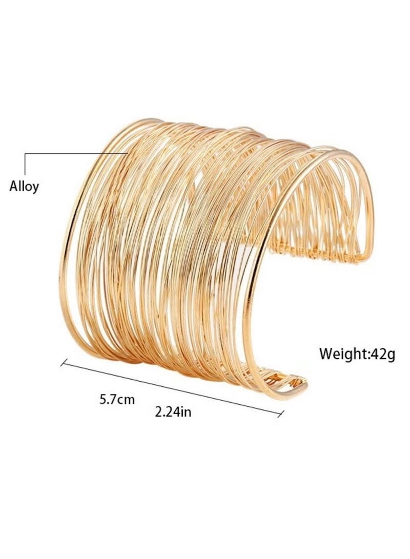 Huitich Elegant Multi-Layer Wire Cuff Bracelet – Gold-Tone  - Image 2