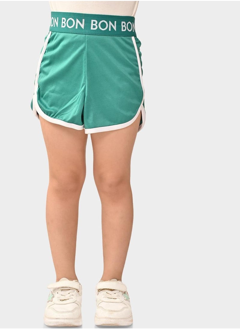 Bonkids Regular Fit Printed Green Cotton Shorts For Girls Pull On 100 % Cotton  - Image 1