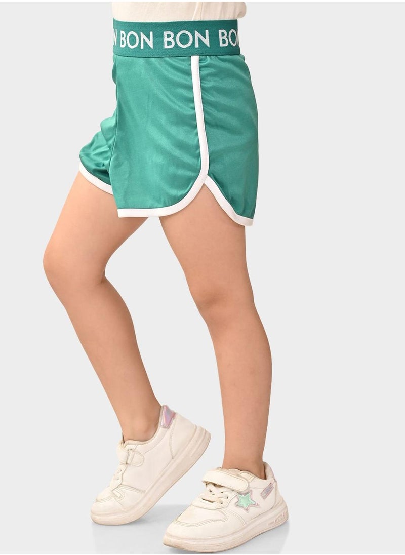 Bonkids Regular Fit Printed Green Cotton Shorts For Girls Pull On 100 % Cotton  - Image 3