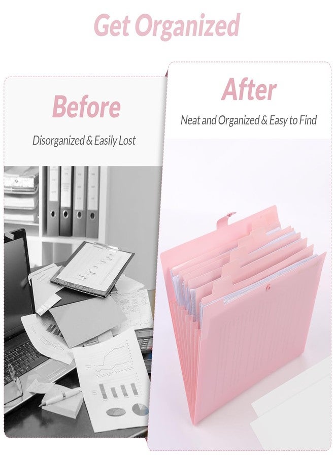 SKYDUE Expanding File Folder, Accordion File Organizer with 8 Pockets, Expandable Document Paper Receipt Holder for School Office Hospital, Letter/A4 Size Pink - Image 3