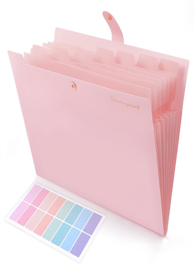 SKYDUE Expanding File Folder, Accordion File Organizer with 8 Pockets, Expandable Document Paper Receipt Holder for School Office Hospital, Letter/A4 Size Pink - Image 1