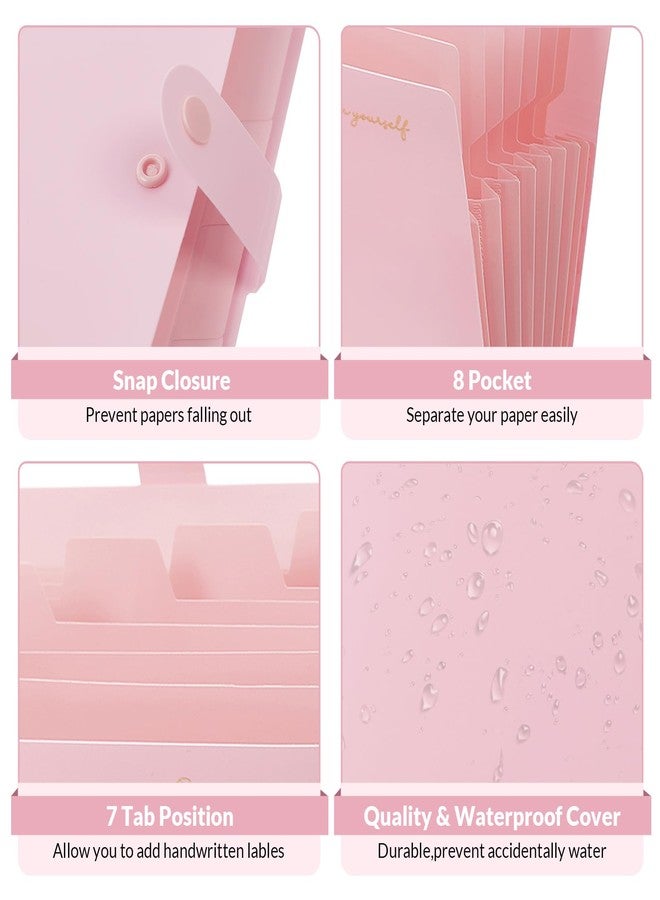 SKYDUE Expanding File Folder, Accordion File Organizer with 8 Pockets, Expandable Document Paper Receipt Holder for School Office Hospital, Letter/A4 Size Pink - Image 2